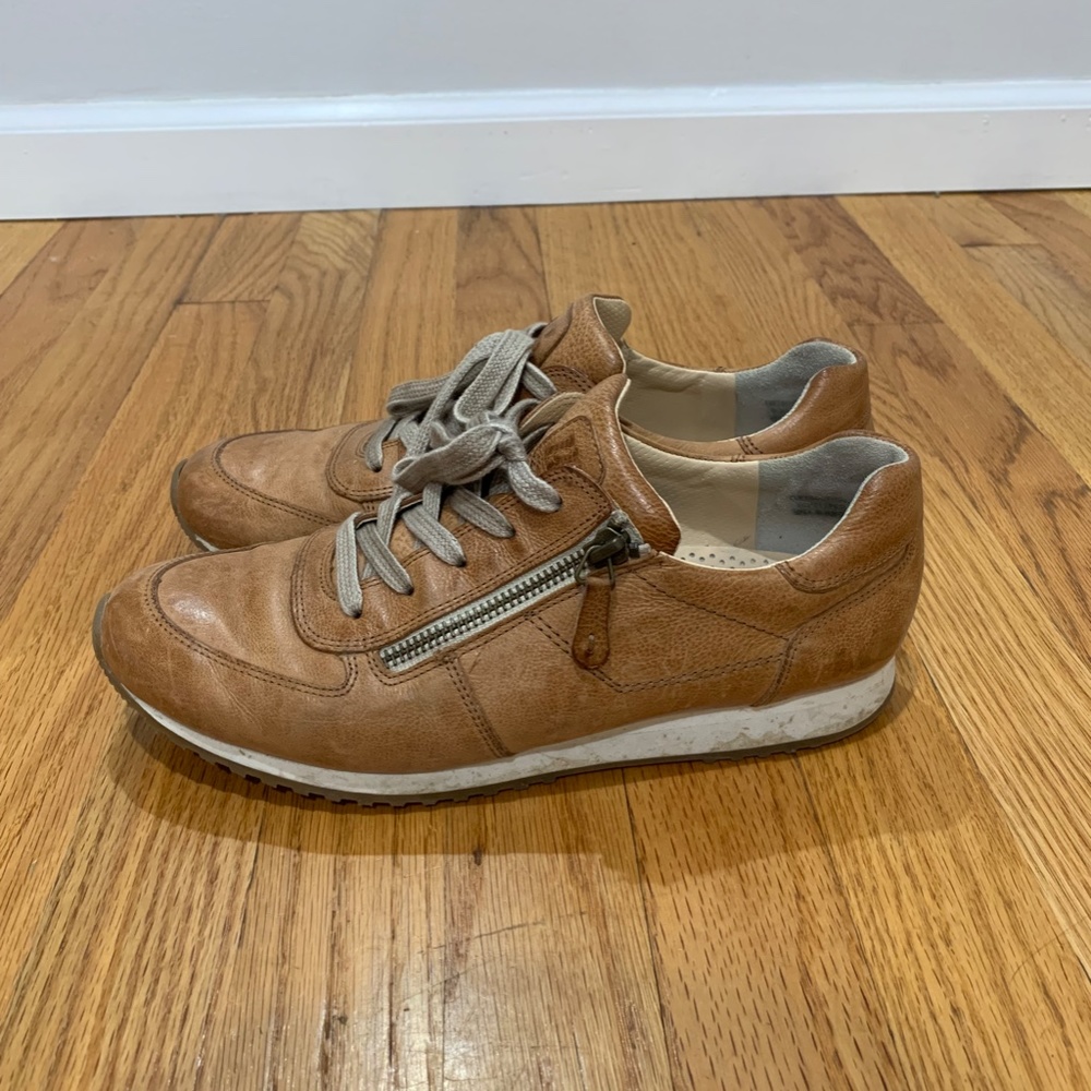 Paul Green Cage leather Sneakers Tan cognac zip lace up Sz 8.5 UK 6 Judy